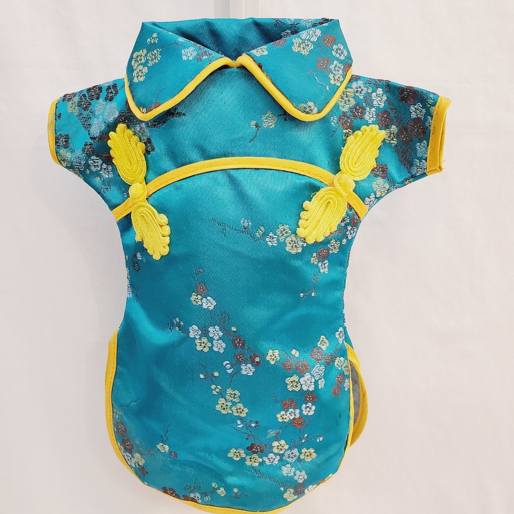 Teal Blue Chinese Cheongsam Wine Bottle Cover Floral Button Decorative Wrap
